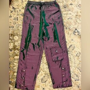Love, Fire Stylish Purple and Green holographic cargo pants size XS